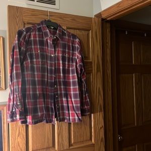 Red, grey and white flannel shirt